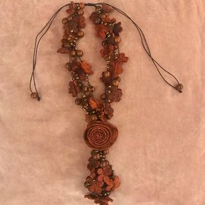Boho Natural Orange Peel Açaí Seed Lariat Necklace